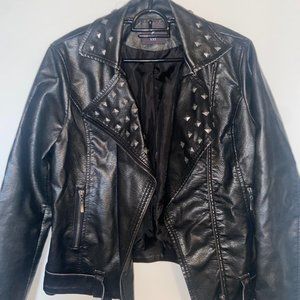 Forever 21 Black Cropped Studded Leather Jacket - Size M